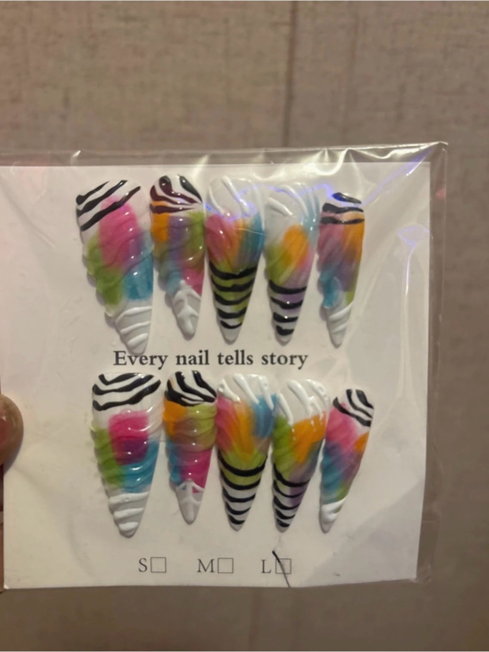 Rainbow Zebra Stiletto Press-On Nails - Multicolor